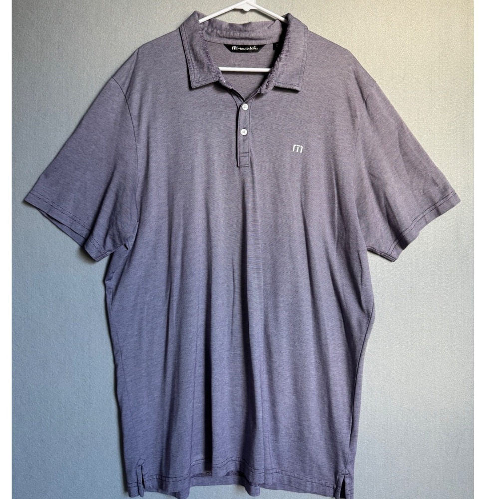 TravisMathew Polo Shirt Mens XXXL Purple Striped Short Sleeve Cotton Blend Golf